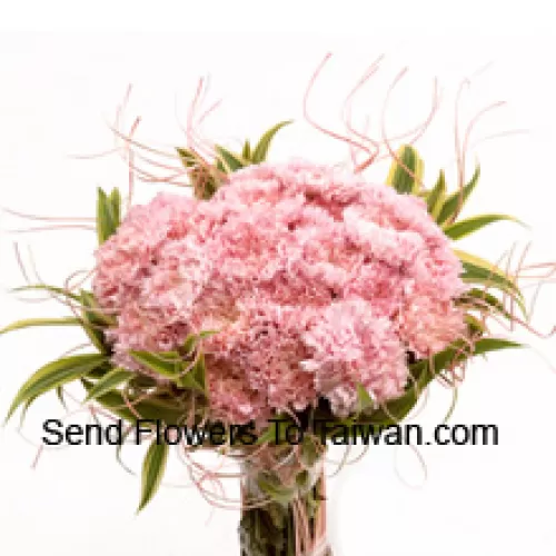 Bouquet de 24 oeillets roses avec des remplissages saisonniers