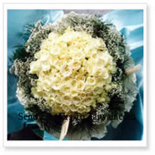 Bunch Of 100 White Roses With Seasonal Fillers