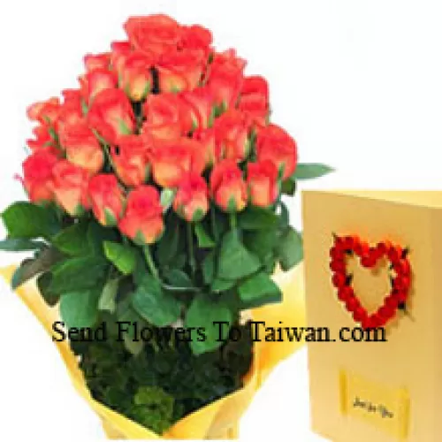Bunch Of 30 Orange Roses With A Free Love Greeting Card