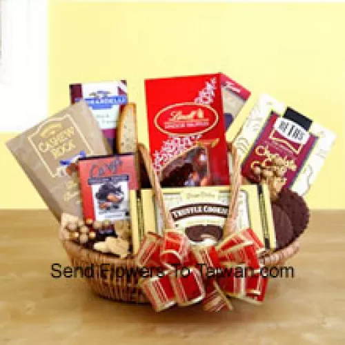 Satisfy his sweet tooth this year with a gift dedicated to chocolate indulgence! Our wicker basket comes brimming with a vast array of gourmet treats, all celebrating the many reasons to love chocolate. Its sweet excess includes Beth's chocolate chip cookies, English toffee, Chocolate truffle cookies, biscotti, Lindt truffles, Cashew Roca and a Ghirardelli chocolate bar. (Please Note That We Reserve The Right To Substitute Any Product With A Suitable Product Of Equal Value In Case Of Non-Availability Of A Certain Product)